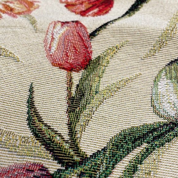 Vintage Floral Tulip Tapestry Tan Multicolor Open Top Tote Bag Approx 15" X "13" - Picture 2 of 6